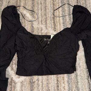 Black Women's Ruched Long-Sleeve Crop Top - BLUE BLUSH